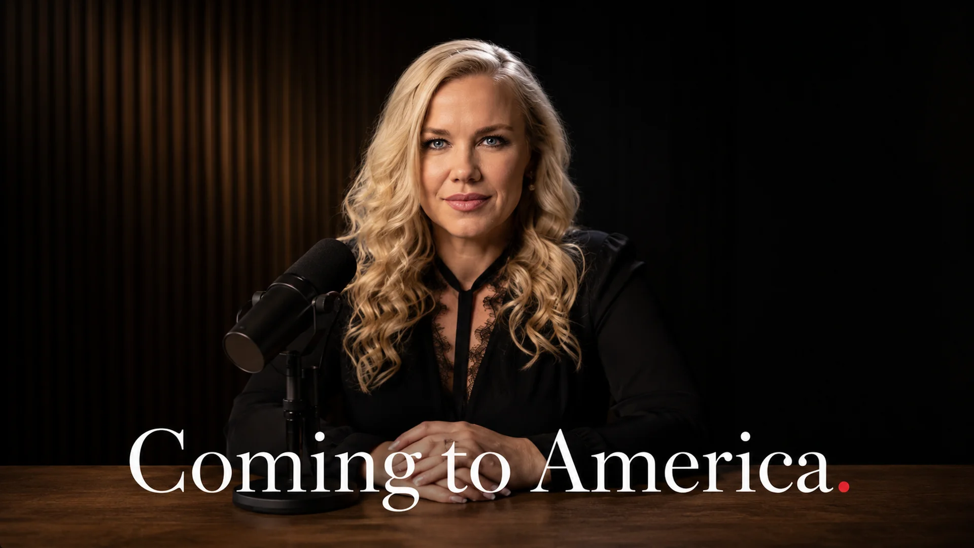 Veronica Wilen, host of Coming to America, at the advisor.TV studio table.